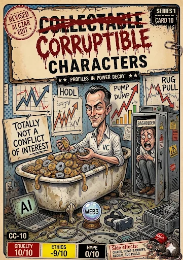 Venture Capital Vandal, CC-10 — satirical artwork. Venture Capital Vandal imagines political power through the lens of disruptive investment culture, with public institutions caught in the pitch.