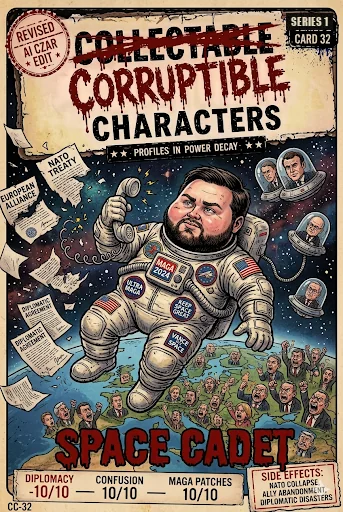 Tariff Terror, CC-31 — satirical artwork. Tariff Terror turns trade barriers into a horror-comic theme, imagining economic threats as the monster in the room.